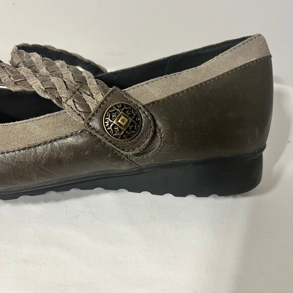 Aetrex Shoes Mary Janes Brown Gray Leather Braided Strap Comfort Casual 10.5/42 - Picture 4 of 8